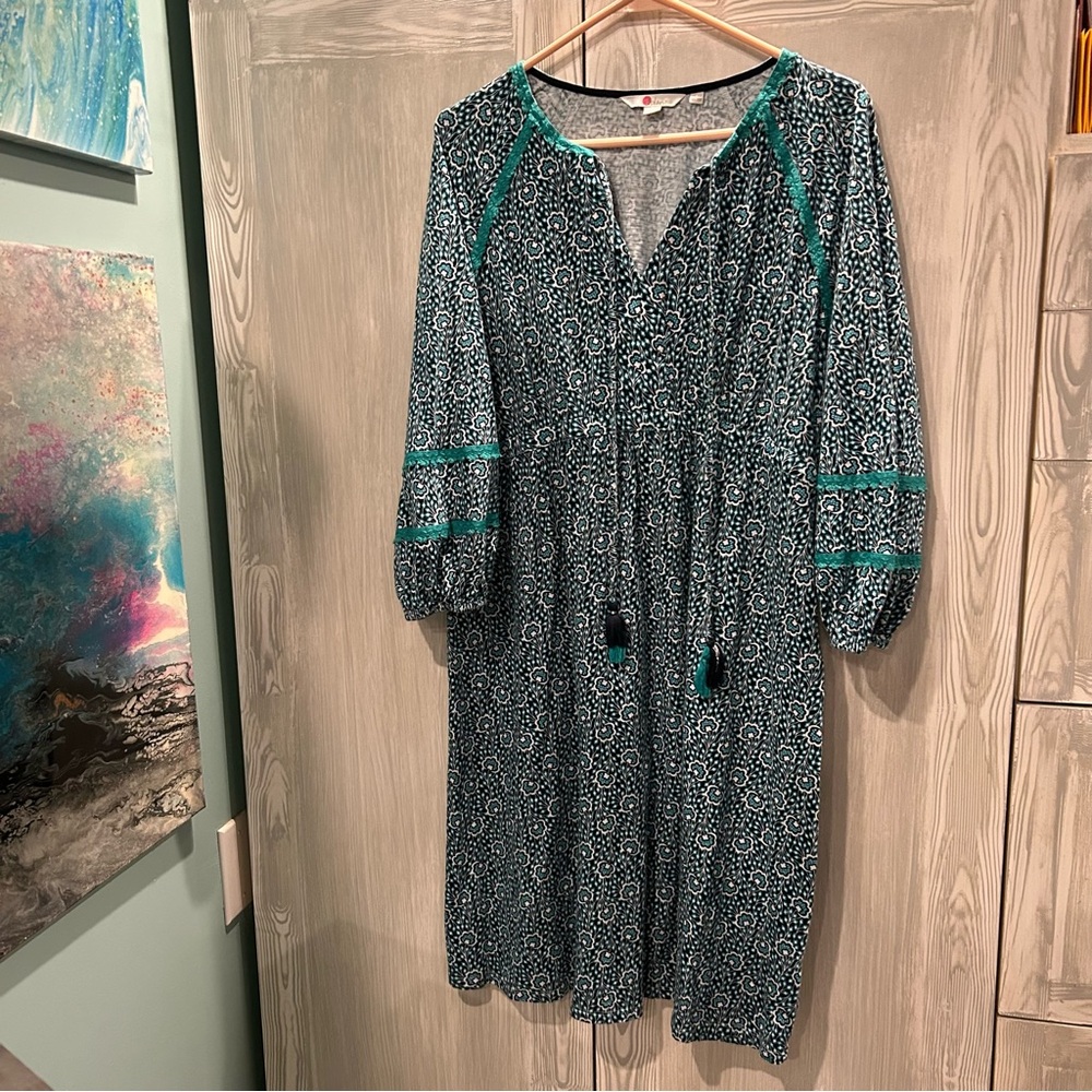 Boden Teal and Black Long Sleeve Dress